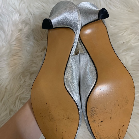 Vintage Hush Puppies heels 80s silver metallic peep toe slingback Size 7 M - Picture 4 of 11